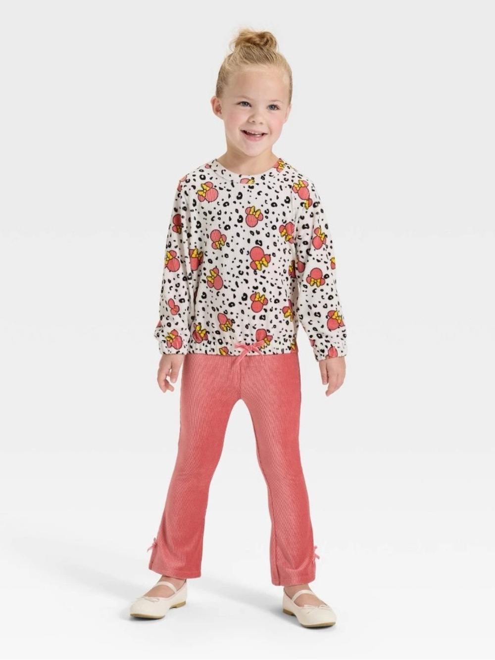 Toddler Girls' 2pc Disney Minnie Mouse Ribbed Velour Top And Pants Set - Pink 3T